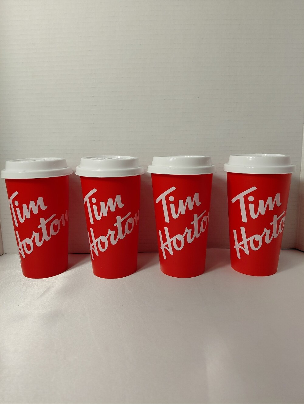 2019 Tim Horton's Red Reusable Travel Mug with White Lid - Set of 4